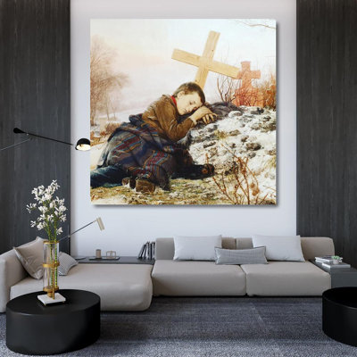 "An Orphan on His Mother's Grave" by  Uroš Predic - Gallery Wrap Canvas Wall Art