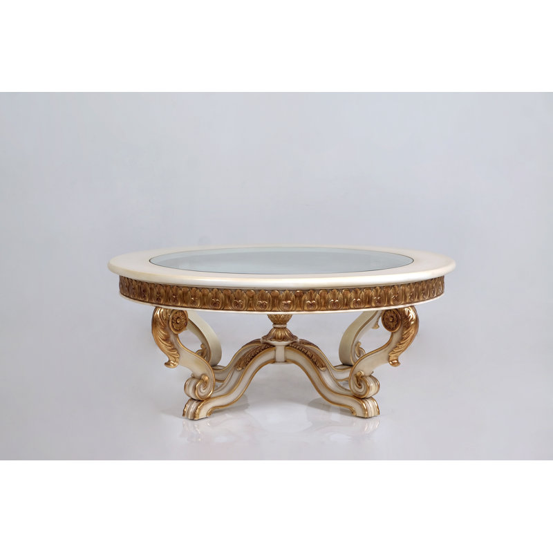 Pinecrest Glass Top Single Coffee Table, 25" H x 47" W x 47" D, Antique Beige/Dark Gold