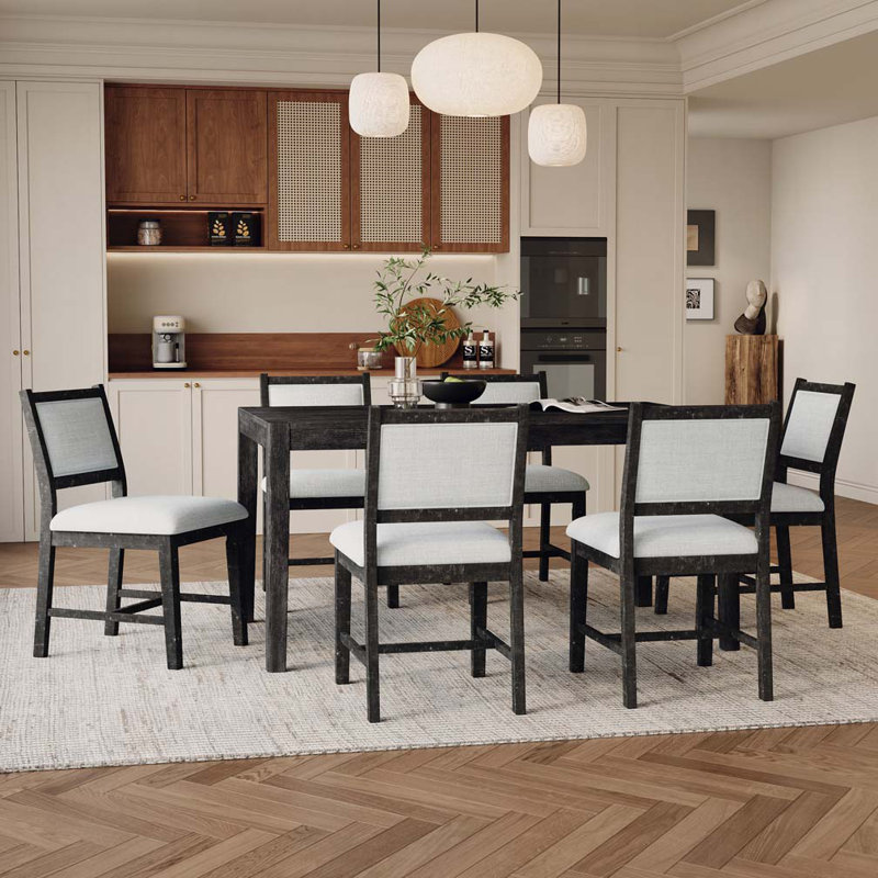 Ensemble de table de salle à manger 7 pièces pour 7 personnes, Beige/Espresso, Espresso