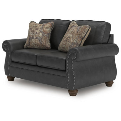 Cyrus Loveseat with 2 Throw Pillows, Granite Gray Faux Leather, 68 Inch