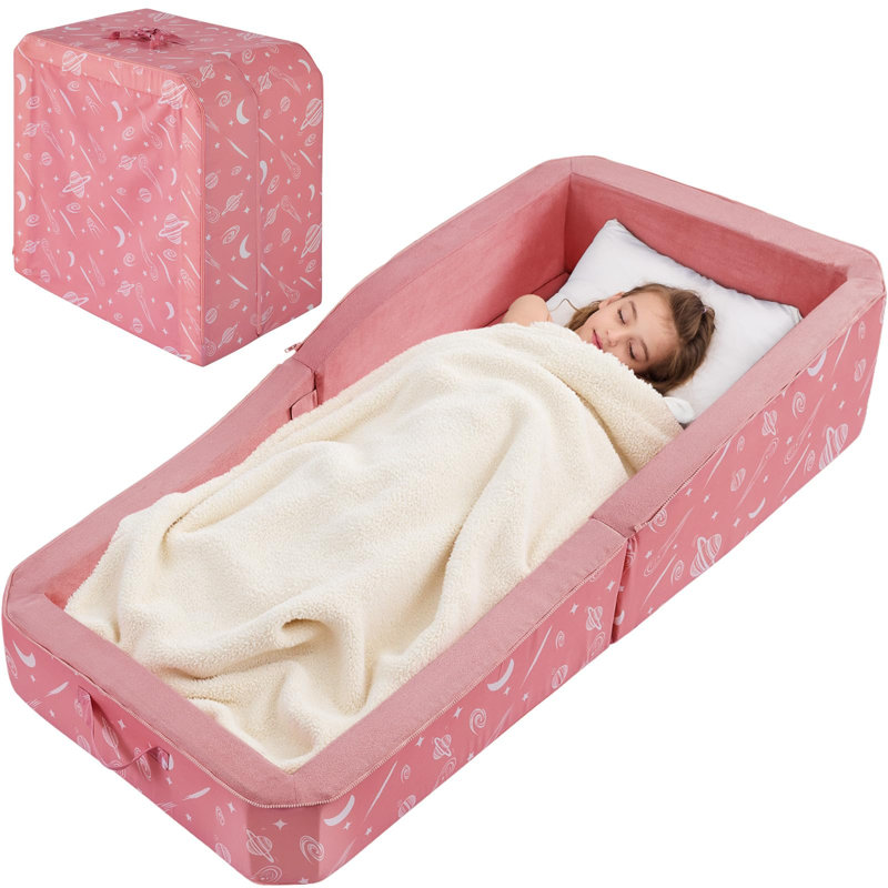 Lit de plancher pour tout-petits - Lit de voyage portable pliable pour 3-6 ans, lit de bébé pour enfants avec housse lavable, idéal pour la maison, la chambre de bébé, l'hôtel et le jeu