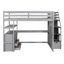 Lit mezzanine double avec bureau, tablettes, escalier de rangement et deux tiroirs
