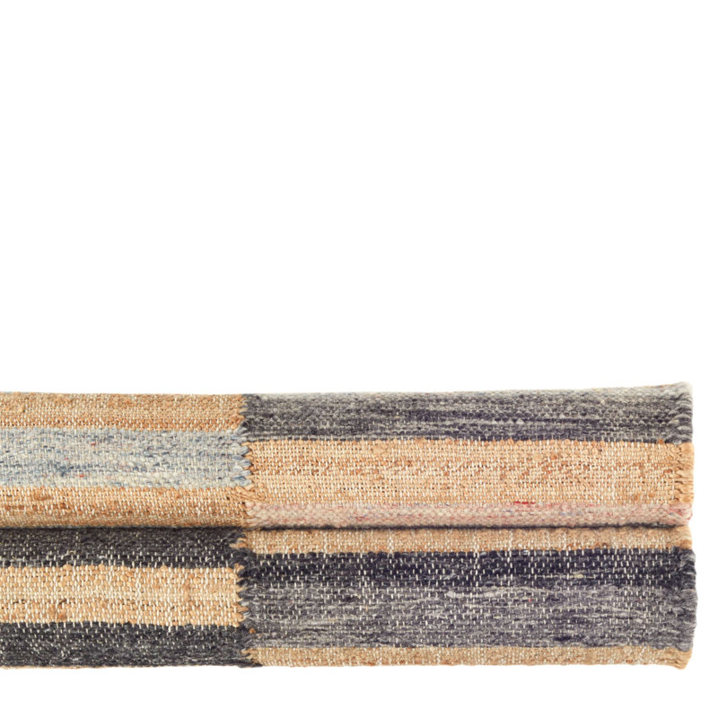 Ravel Stripe Blue Handwoven Wool Rug, Rectangle 10' x 14'
