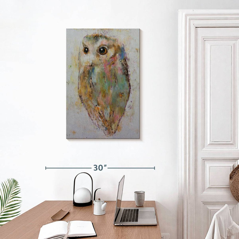 Hibou Brampt pastel abstrait, H 30 po x l 20 po