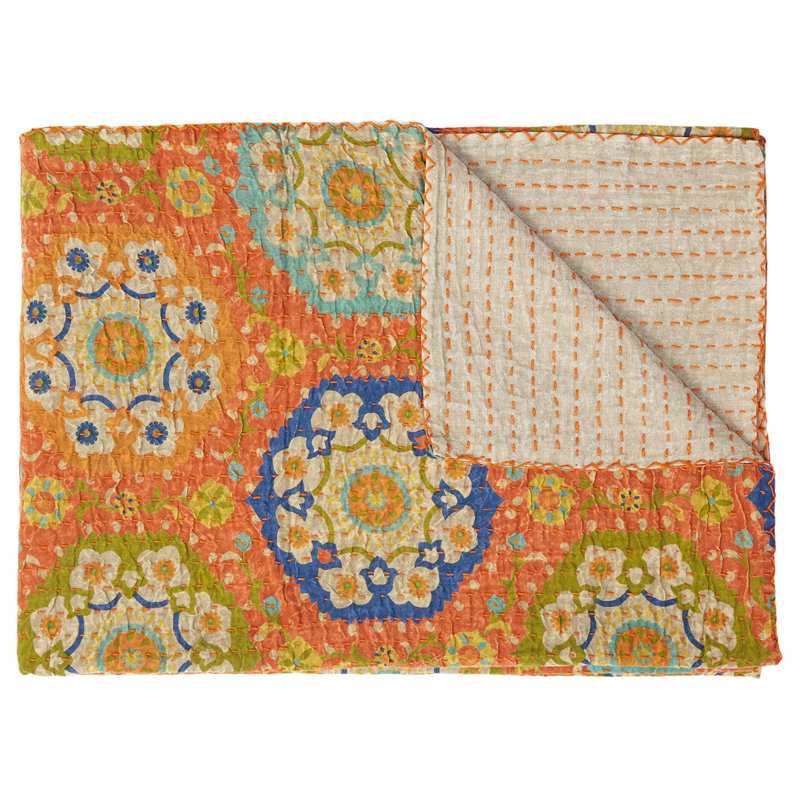 Kantha Quilted Throw Blanket