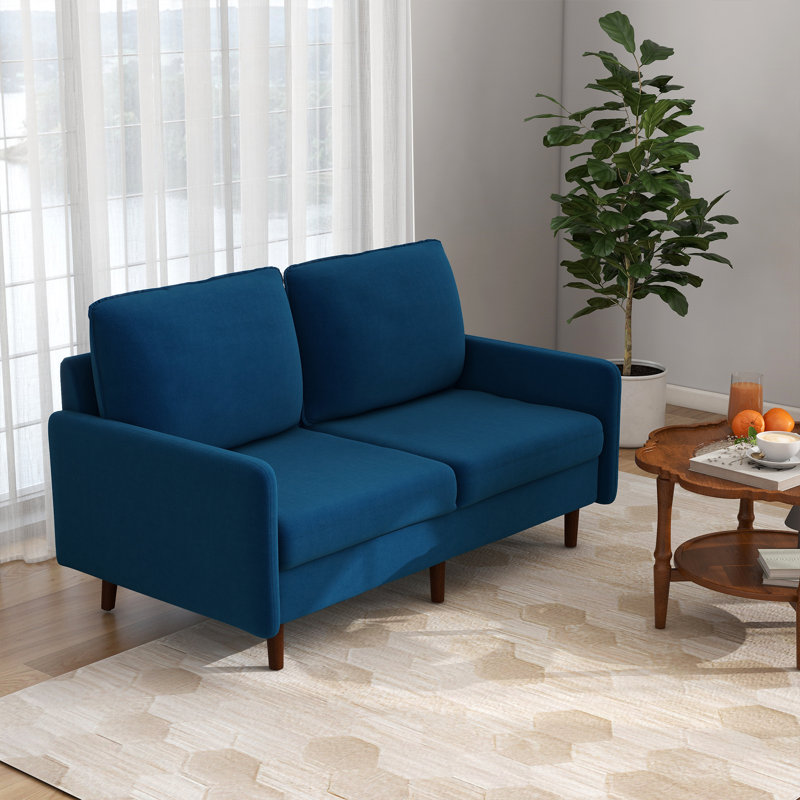 Milman 144.5Cm Velvet Square Arms Loveseat, Navy Blue