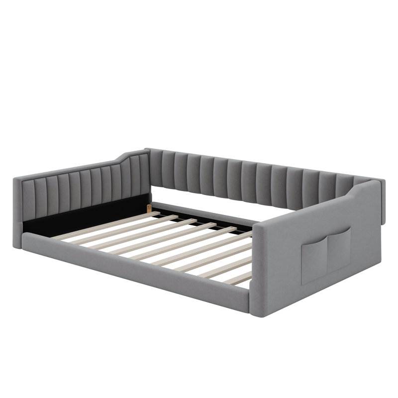 Upholstery Daybed And Side Storage Pocket, Full XL, Gray