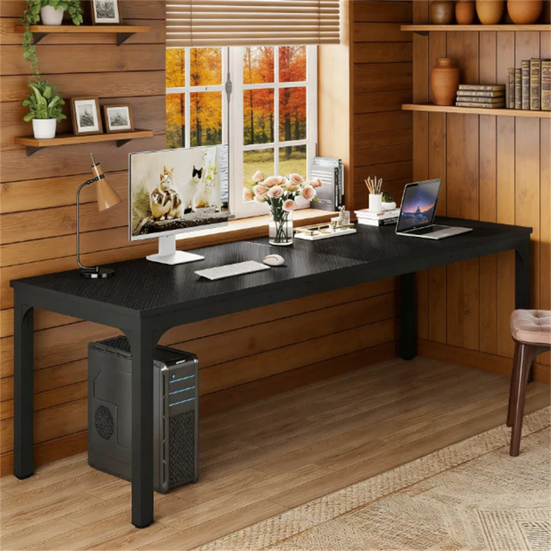 Long bureau d'ordinateur rectangulaire, bureau robuste pour 2 personnes, poste de travail de style industriel avec pieds réglables