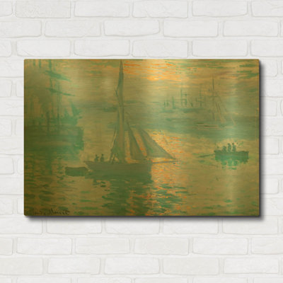 «Sunrise» par Claude Monet, art mural en métal doré, 36 po x 24 po