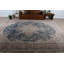 Grand tapis turc rétro fait à la main dans un élégant motif floral bleu et rouille pour un décor traditionnel