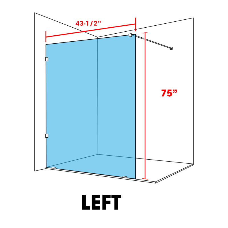 43-1/2 In W x 75 In H Premium Tempered Glass Shower Screen with Sandblasted Frosted Finish, Left, Frosted