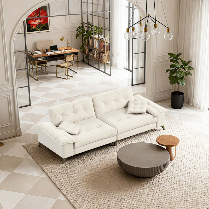 Canapé capitonné en chenille de 104 pouces, canapé Cloud 4 places moderne et grand format, Beige