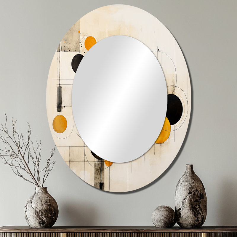 A Sense Of Timelessness Watercolor Yellow Black - Gold Modern Oval Wall Mirror, 40" x 30"