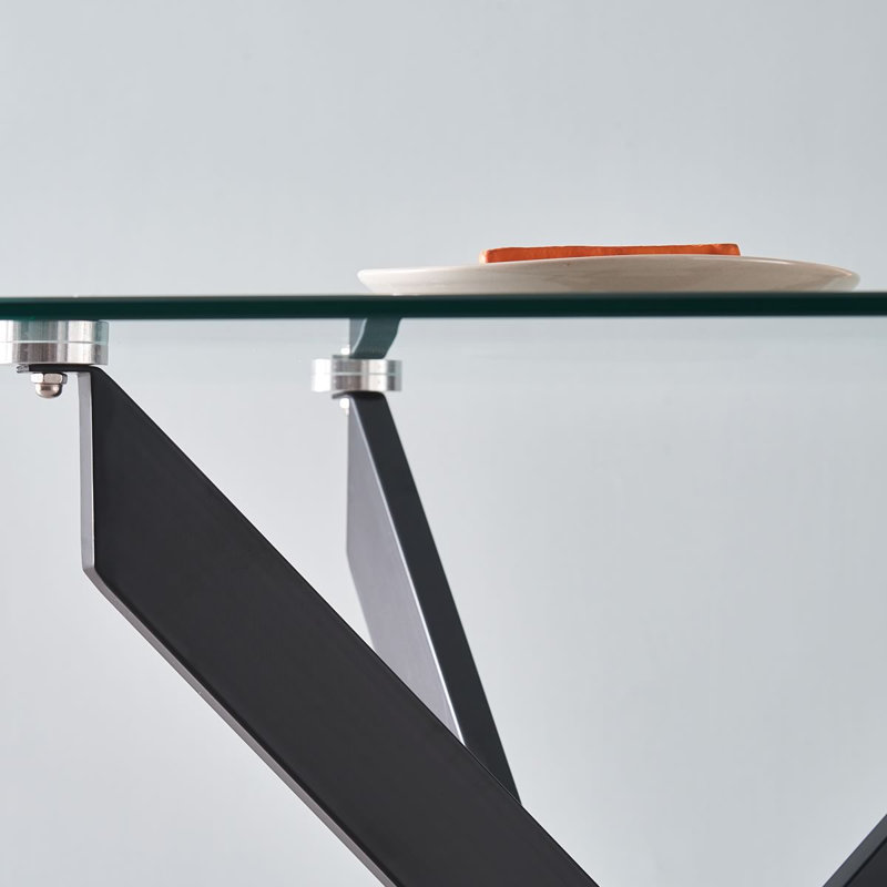 Dalija 150cm Glass Dining Table With Cross Legs, Black