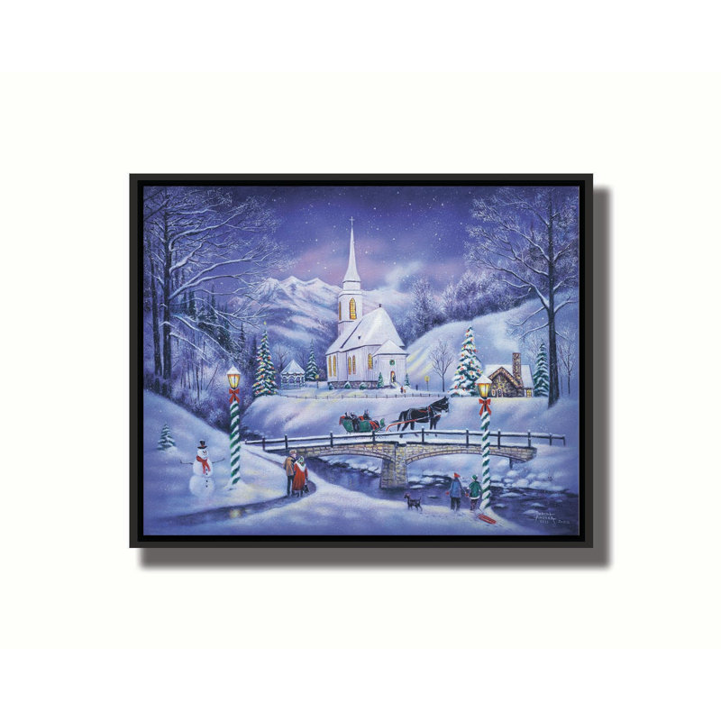 «Mountain Valley Christmas» par Robert Andrea, Toile avec cadre flottant noir, Pas de tapis, H 8,5 po x l 10,5 po x P 1,5 po