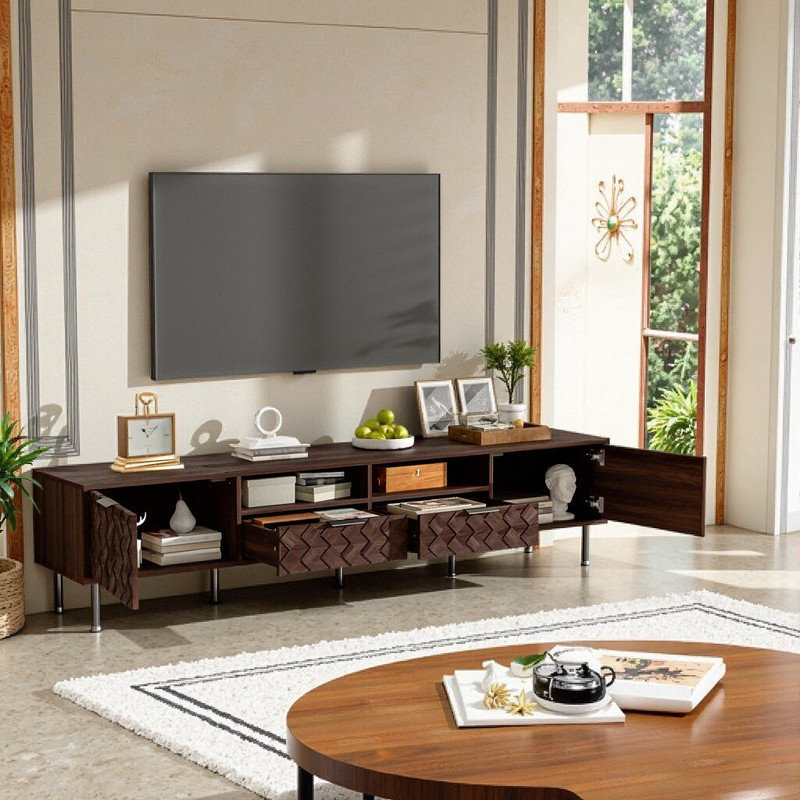 78 Inch Entertainment Console Stand For TVs Up To 85, Soft-Close Doors, Cable Management