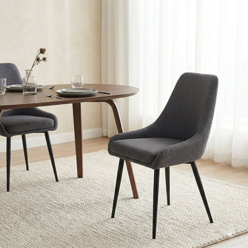 Eddy Set of 2 Fabric Dining Chairs, Dark Grey