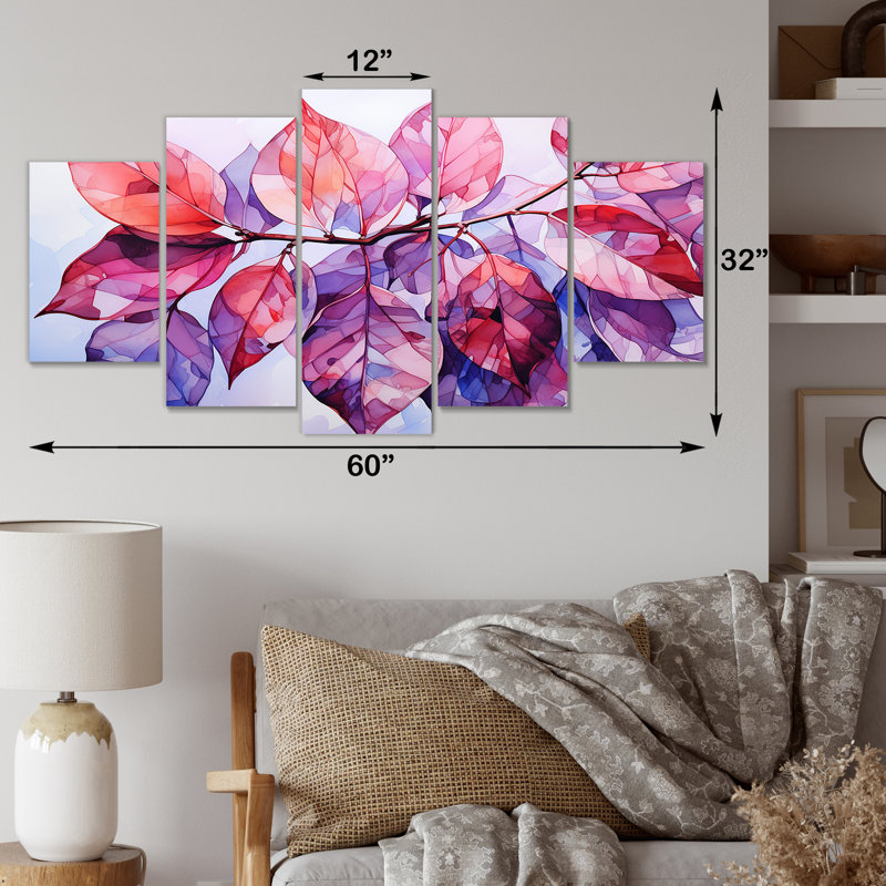 Rose et mauve, plantes tropicales, feuilles I - Fuschia, art mural multipanel