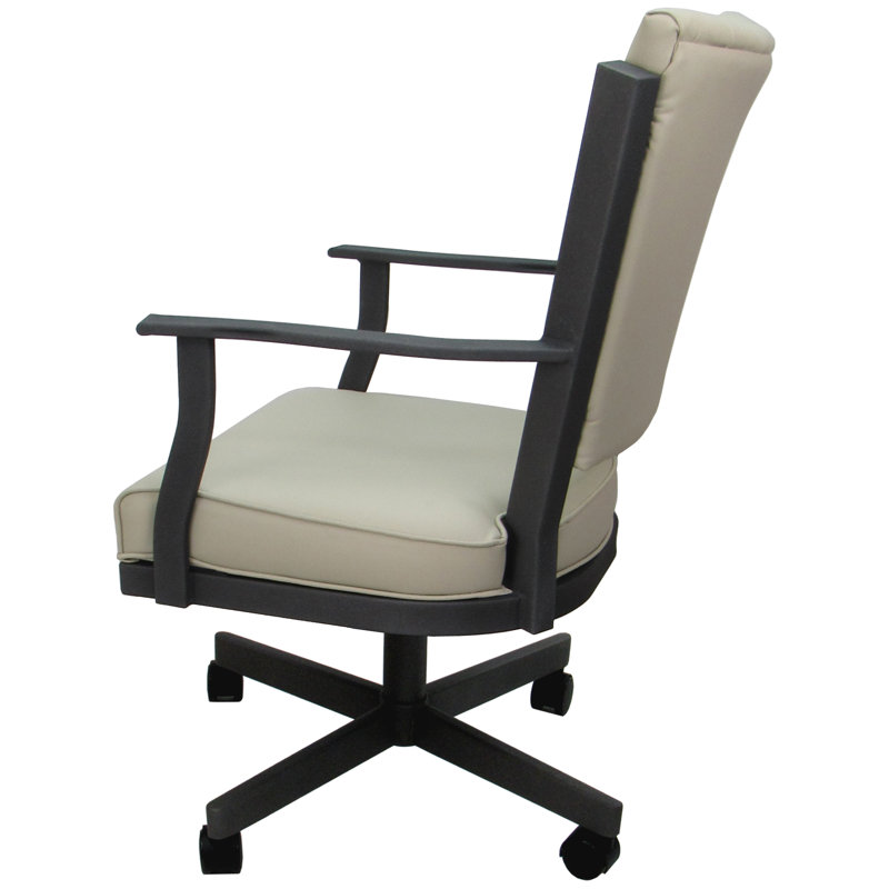 Danyael Metal Dining Caster Chair with Arms, Gray, Ocean Beige