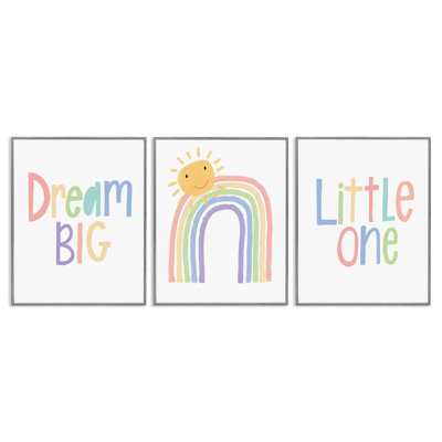 «Dream Big Little One Happy Sun Rainbow» par Lisa Larson, ensemble de 3 reproductions d'art textuel