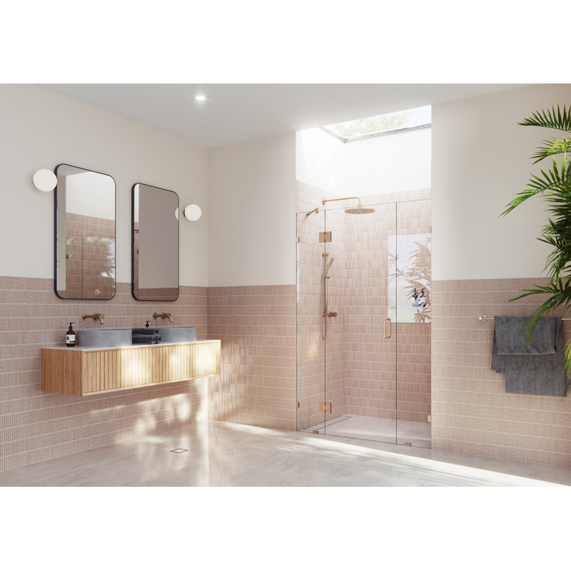 Stellar 47 in. x 78 in. Fully Frameless 3 Panel Inline Hinge Shower Door, Brushed Bronze