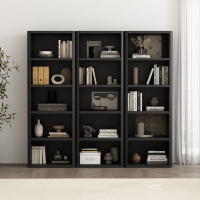 Rivington 79" H x 28" W Modern 5-Shelf Open Bookcase in Black