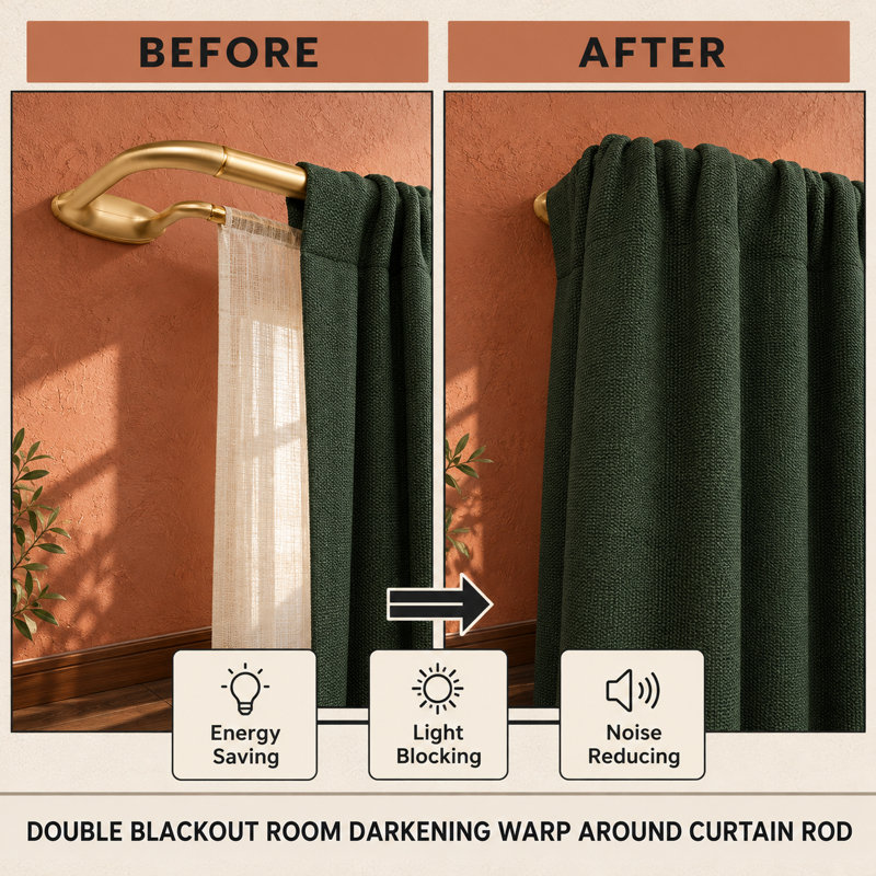 Tringle à rideaux double enveloppante Warm Gold 28-86" avec raccord interne, tringle avant réglable de 1" et tringle arrière de 5/8", plus embouts et supports en aluminium