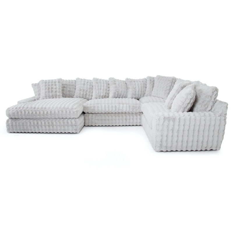 Canapé modulaire 4 pièces avec méridienne Everette, Face à la gauche, Polyester gris