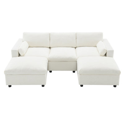 86.5" Chenille Modular Sectional Sofa With Storage Pockets, 5 Seat U Shaped Couch Set With Pillows,Free Combination,Modern Cloud Sofa With 2 Movable Ottoman For Living Room,Apartment