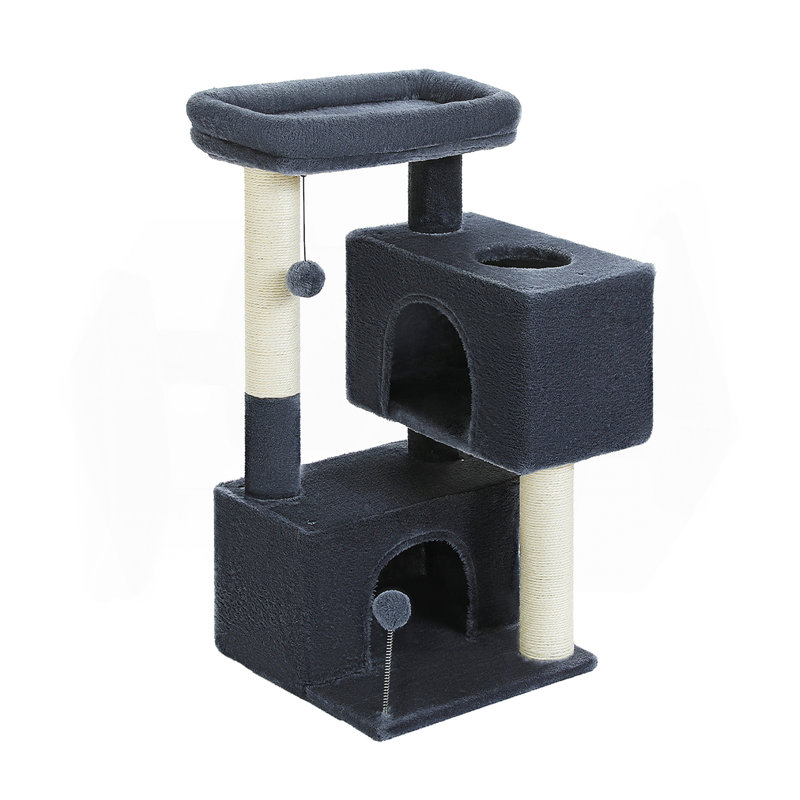 Arbre à chat compact et fonctionnel avec grattoir, peluche et aire de repos pour petits et moyens chats, Gris foncé