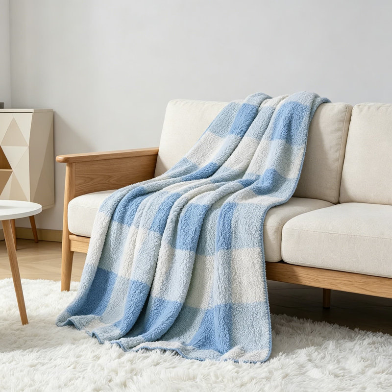 Jeté Sherpa, L 60 po x l 50 po, Bleu