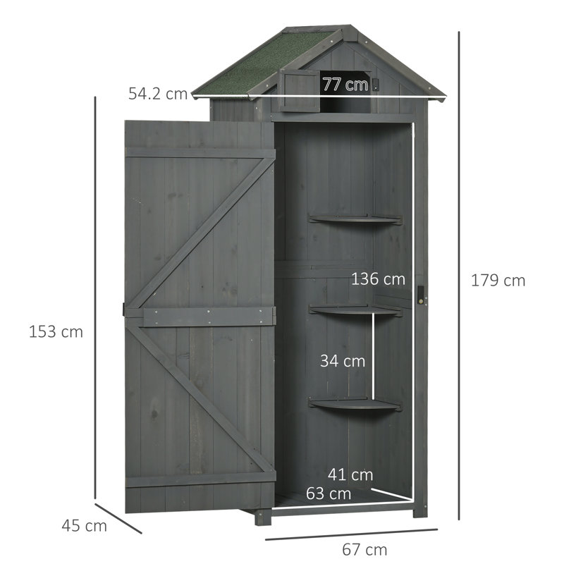 Varen Rustic Wooden Garden Shed with Lockable Doors and Detachable Shelves, Grey