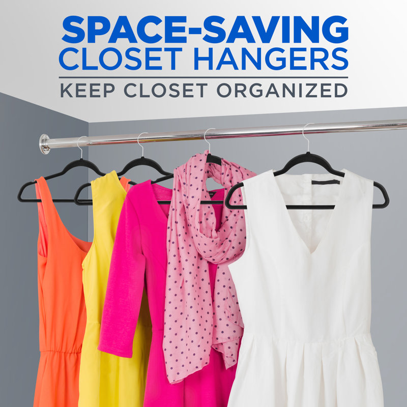 Black Velvet Non-Slip Heavy Duty Hangers with Metal Hooks, 50-Pack