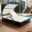 Chaise longue d'extérieur en acier avec dossier réglable, lit double de patio avec table d'appoint cachée et accoudoirs arqués-1702204016