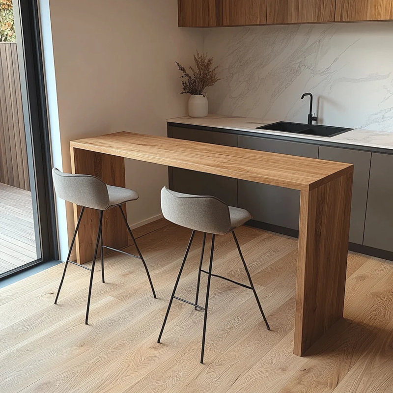 Solid Oak Breakfast Bar Table - Oak Legs, 100" H x 150" W x 80" D