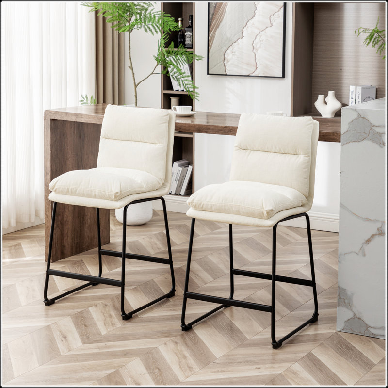 Ensemble de 2 tabourets à hauteur de comptoir Milos, blanc vanille, 26 po