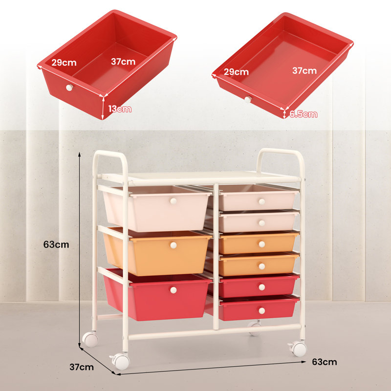 9 Drawer Storage Drawer, Pink/Orange/Red
