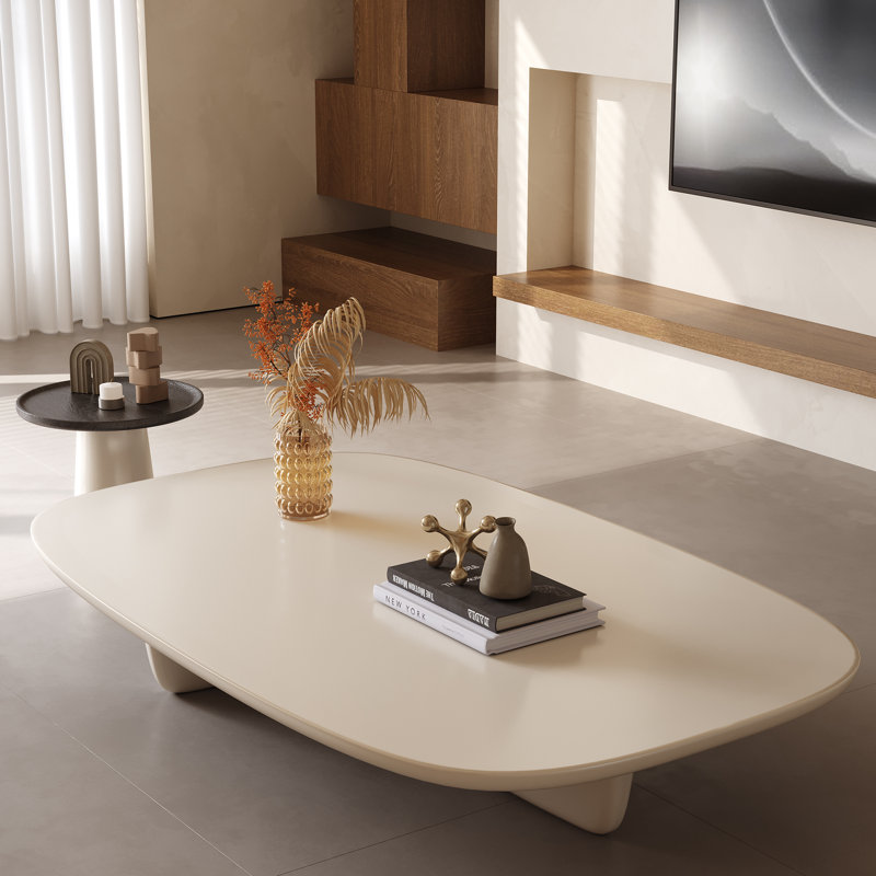 Rudina Modern Oval Coffee Table Set, Large Living Room Table with Small Round Ash Wood Veneer Side Table