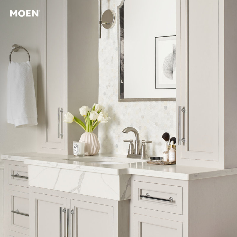 Moen Halle 4 in. Centerset 2-Handle Bathroom Faucet in Spot Resist with Spring-Loaded Drain Assembly, Stainless Steel