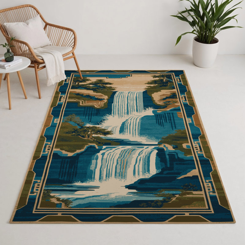 ArtDeco Blue Indoor and Outdoor Area Rug, Rectangle 5' x 7'