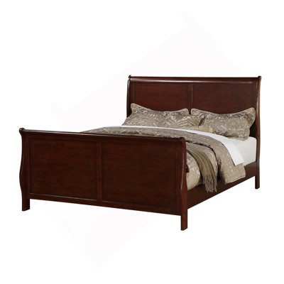 Modern 1Pc Bed Sleigh Design HB FB Plywood 1Pc Bedframe Dark Cherry Louis Phillippe Bedroom Furniture