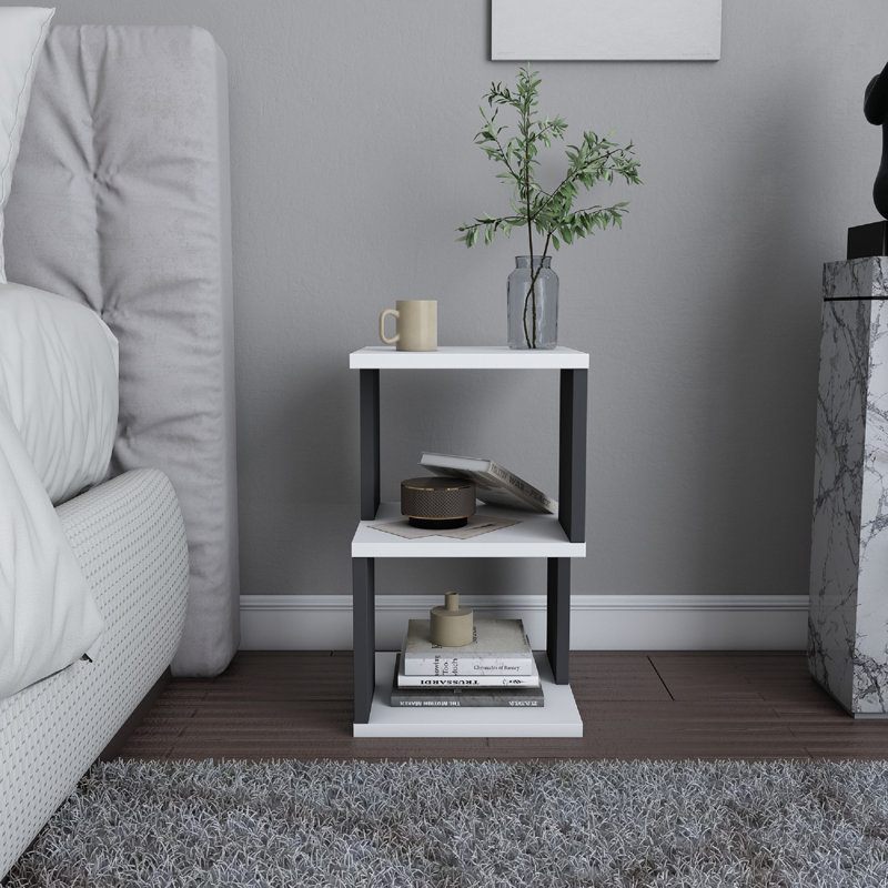 Carter Ergonomic Nightstand, Anthracite/White