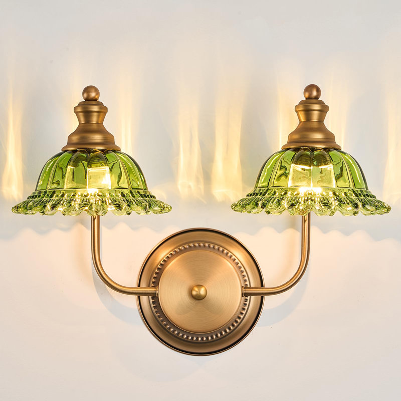 Luminaire pour meuble-lavabo 3 lumières de 25,5 po de largeur, cadre noir et verre bleu homologué UL, Doré, 2, Vert