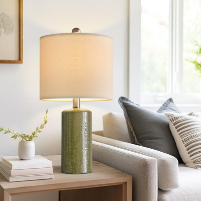 Modern Ceramic Green Table Lamp - Compact Size, Boho Farmhouse Bedside Lamp For Bedroom & Living Room