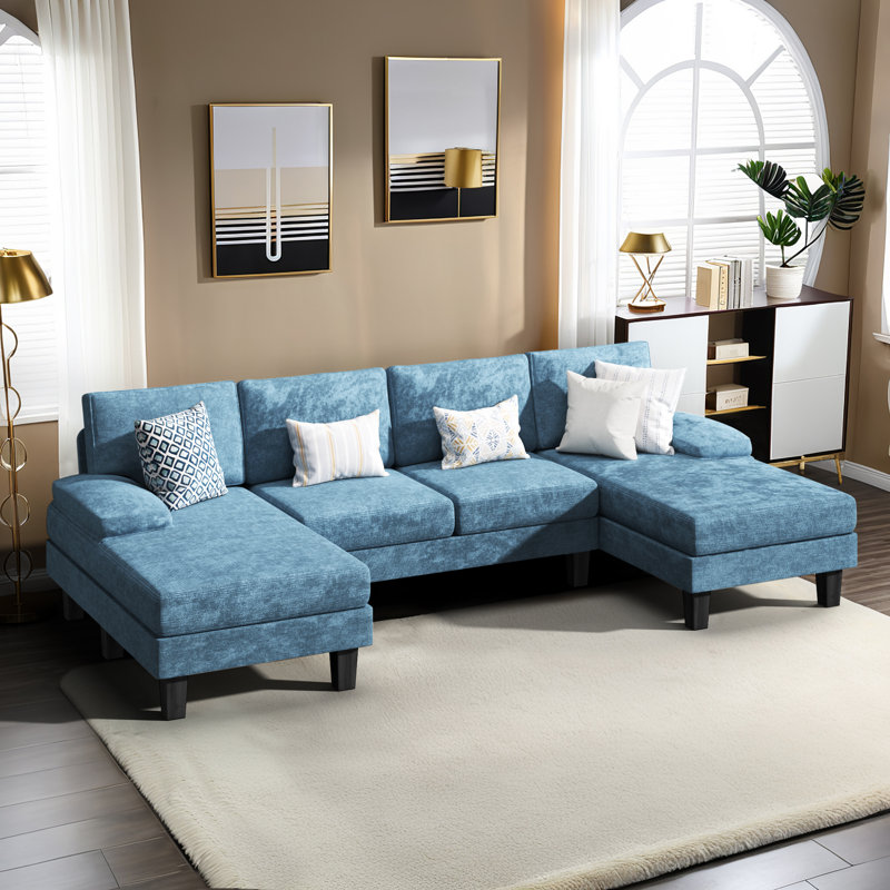 Ahupendra 3 - Piece Upholstered Sectional, Blue Chenille