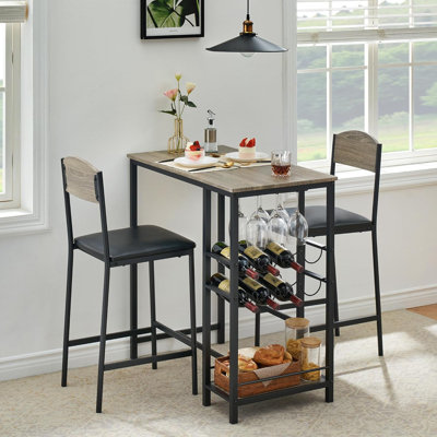 Bar Table Set for 2 with Footrest, Small Space Kitchen Table with 2 Upholstered Chairs, Dining Room Set for Counter Bar