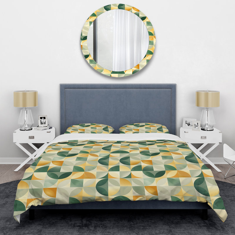 Ensemble de housse de couette Green Gold Circles - Polka Dots, Twin Duvet Cover + 2 Standard Shams