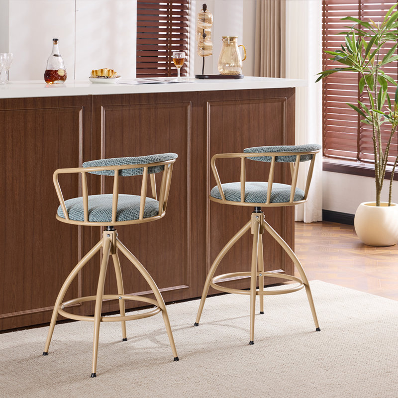  Karl Home Blue Snow Linen Fabric Swivel Bar Stool Set of 2