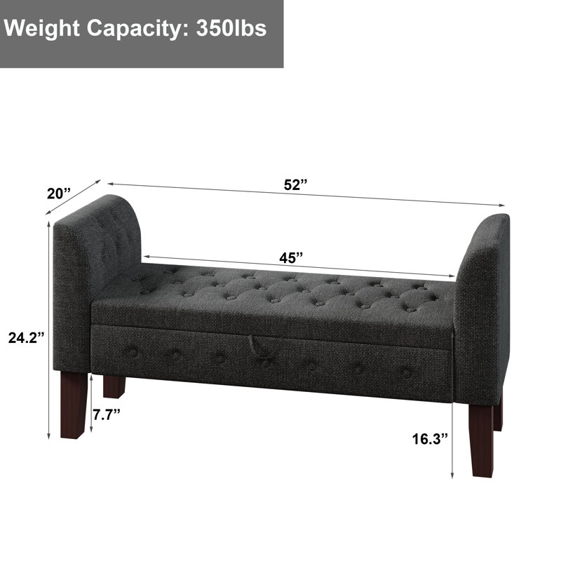 Banc de rangement en bois massif Hannabel, Gris foncé