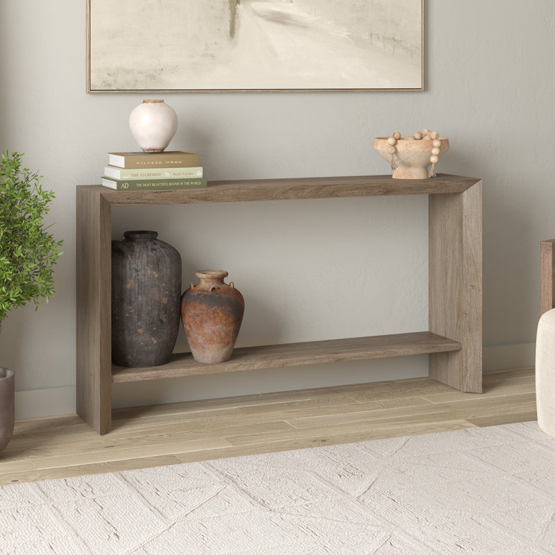 Osman Rectangular Console Table in Antiqued Grey Oak, 30" H x 55" W x 11.63" D, Beige
